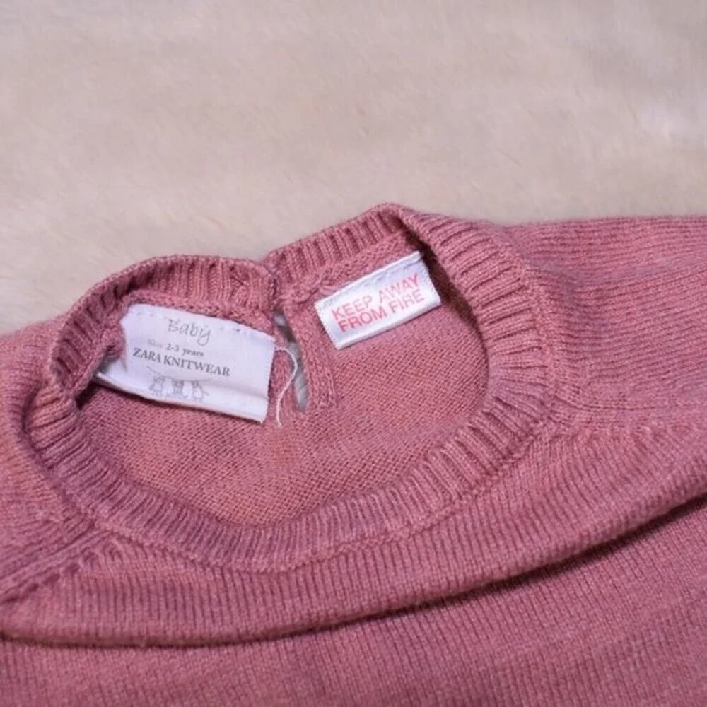 Zara Little Girls Sweater Size 2-3 Long Sleeve Pink Ruffled Shirt